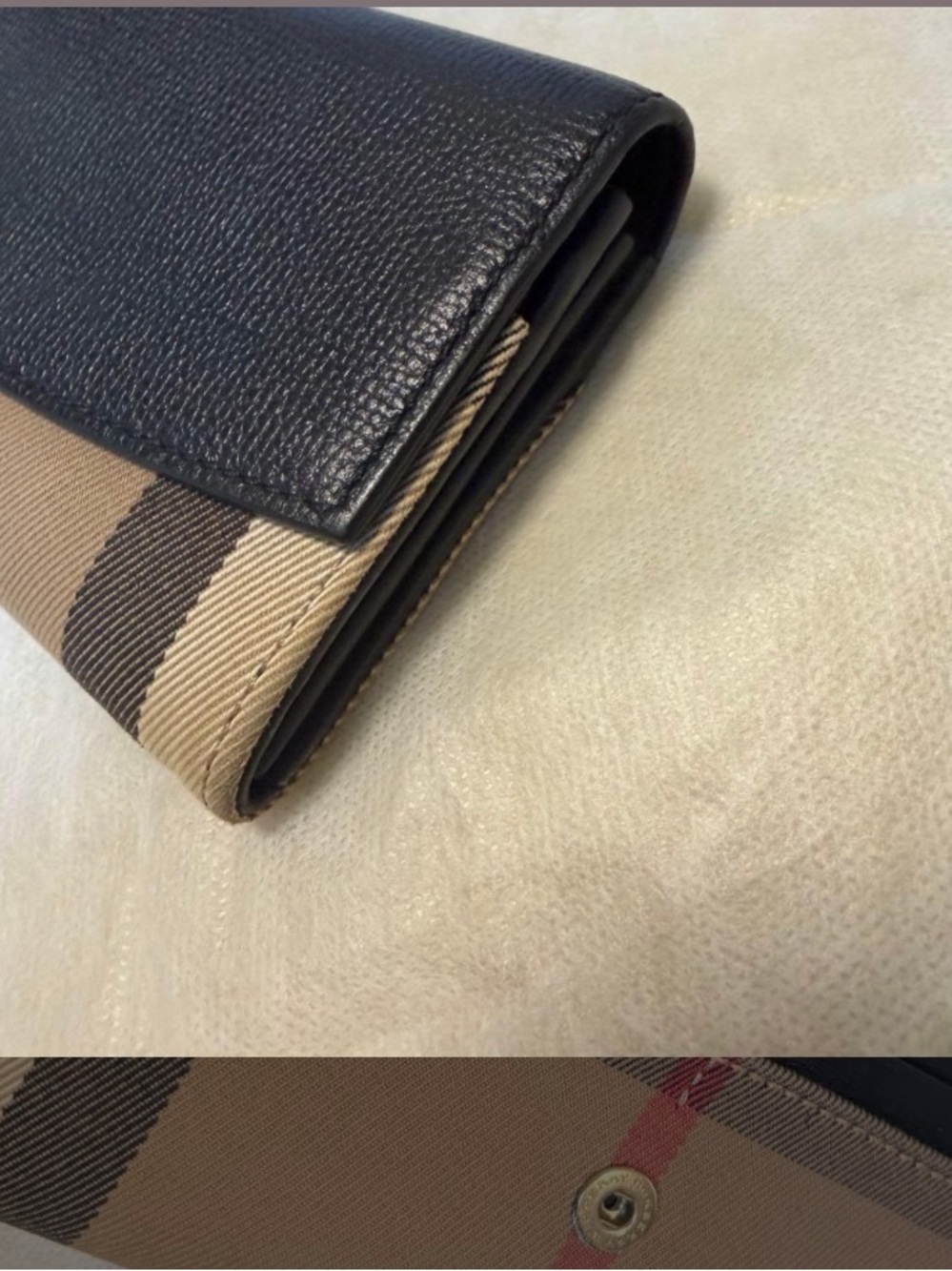 Burberry Black Leather & Vintage Haymarket Check Continental Wallet - Picture 5 of 5